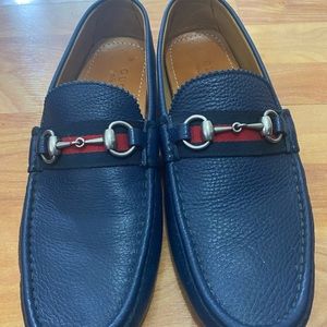 Gucci Damo Leather Horsebit Driver Navy 